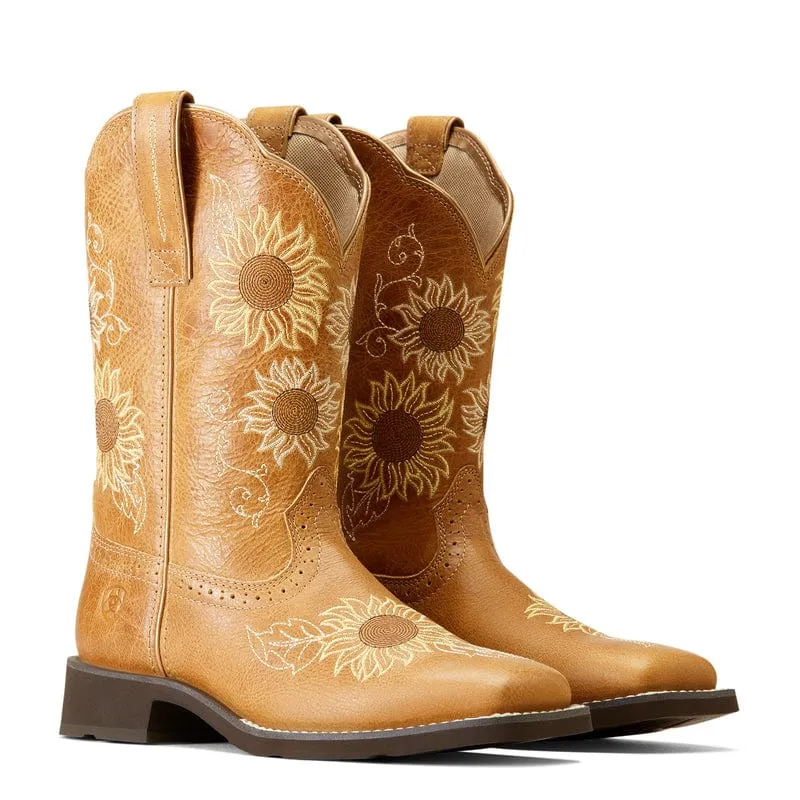 Ariat Women's Blossom Sanded Tan Fatbaby Toe Western Boots 10046886