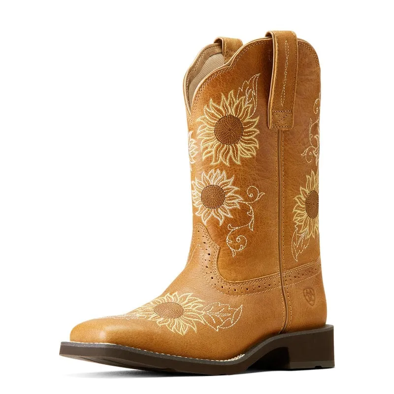 Ariat Women's Blossom Sanded Tan Fatbaby Toe Western Boots 10046886