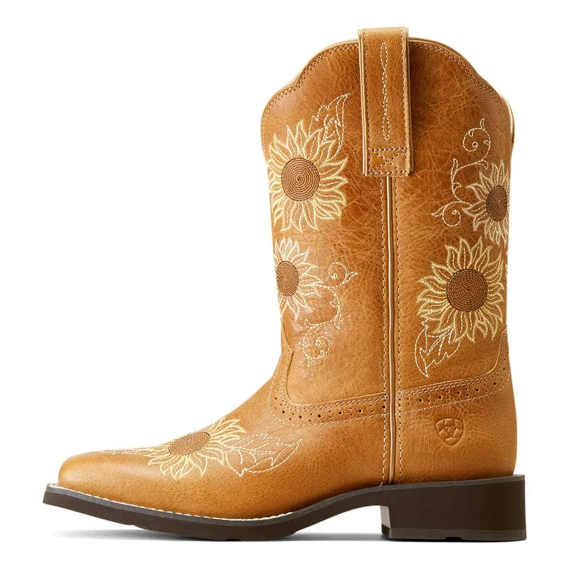 Ariat Women's Blossom Sanded Tan Fatbaby Toe Western Boots 10046886