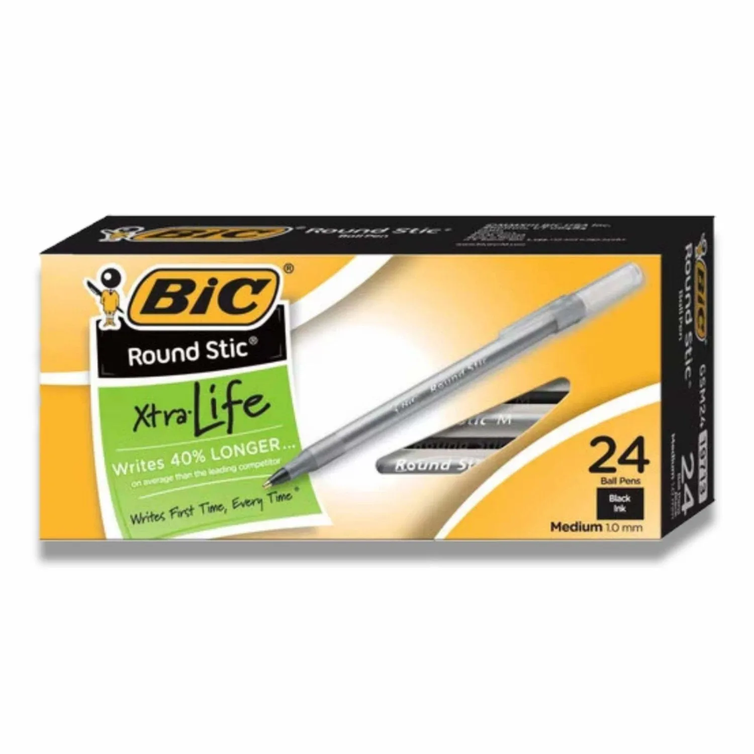 BIC - Round Stic Xtra Life Ball Pens Medium Point (1.0 mm), Black - 24 Ct each