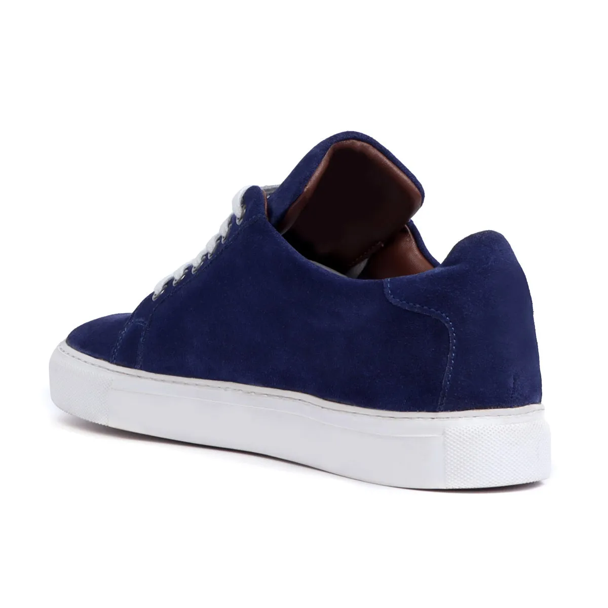 Blue Suede Leather Low Top Sneaker with White Sole