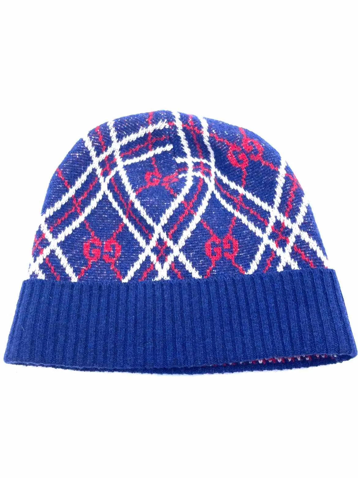 GUCCI Navy, red Knit Monogram Hat