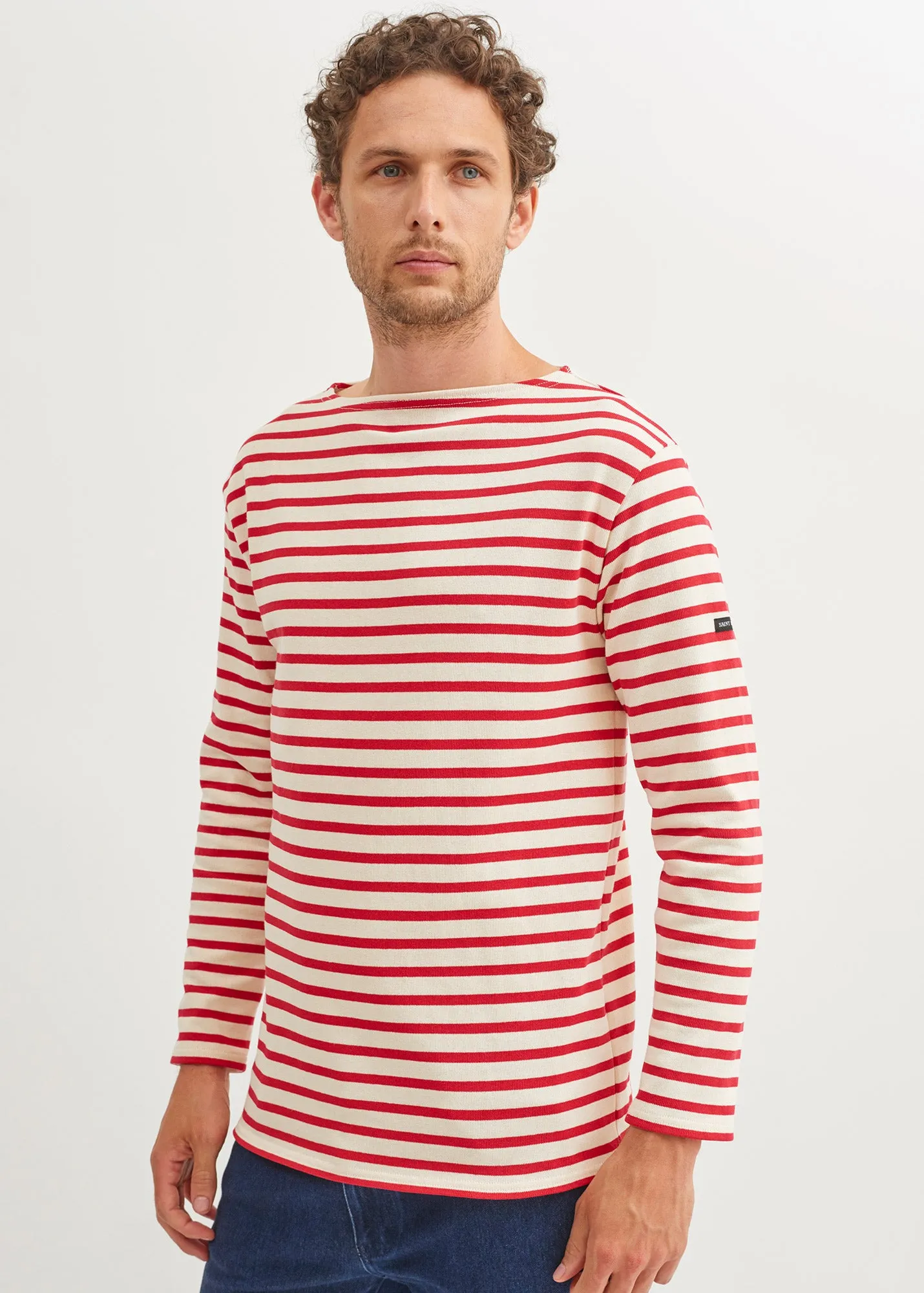 Guildo striped sailor shirt - boat neck, in thick cotton (ECRU/TULIPE)