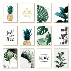 Inspirational Quotes Posters Golden Pineapple Green Leaf Monstera Wall Art Fine Art Canvas Prints For Living Room Home Office Decor