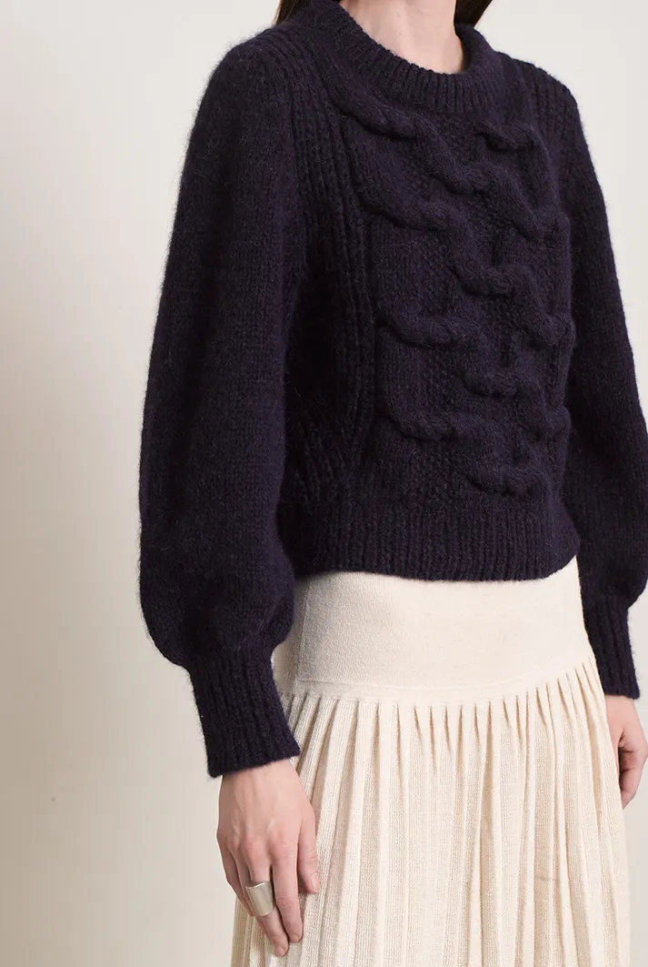 Marlowe Cable Knit Navy Crew Sweater