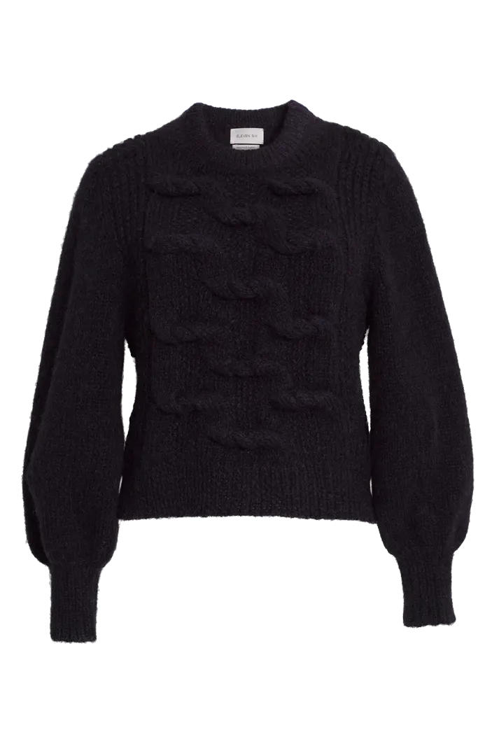 Marlowe Cable Knit Navy Crew Sweater