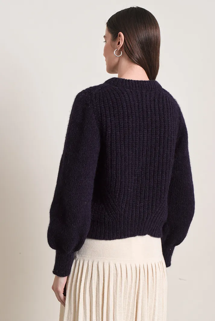 Marlowe Cable Knit Navy Crew Sweater