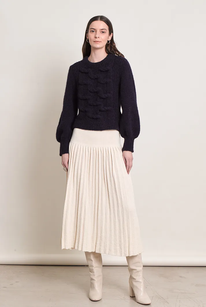 Marlowe Cable Knit Navy Crew Sweater