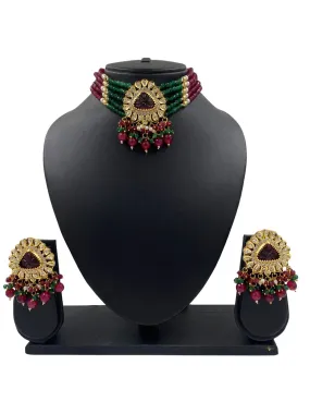 Modern Handcrafted Golden Kundan And Beads Choker Necklace Set For Women By Gehna Shop