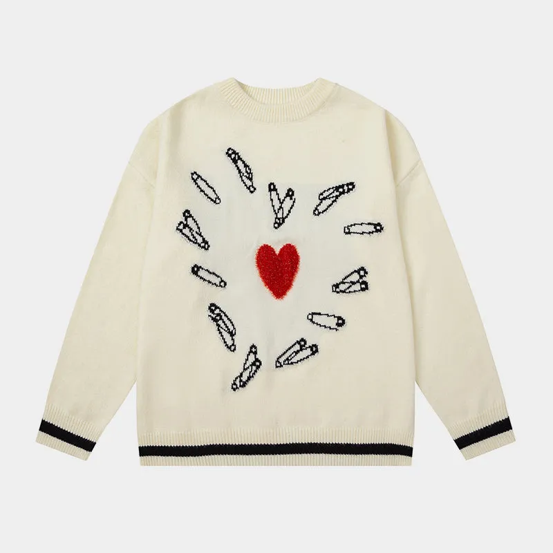 Pinned Heart | Oversized Graphic Knit Sweater