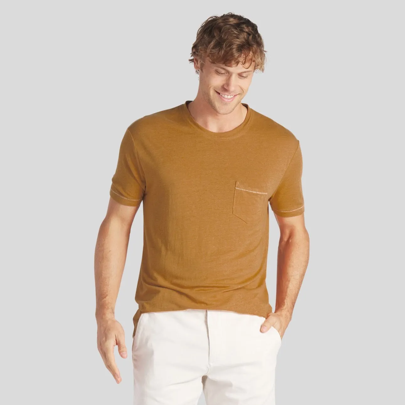 Safari Linen Blend Pocket Tee - Adobe (Final Sale)