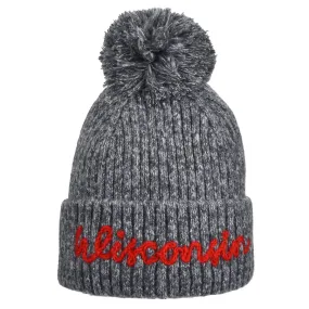 Wisconsin Rope Text Gray Pom Hat