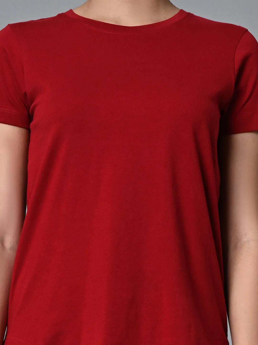 Women's Red Cotton Regular Fit Tshirt